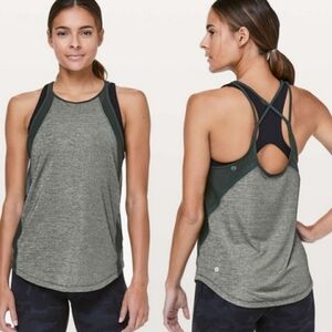 Lululemon Run Off Route tank top. Mesh. Green army + grey. Women size 8